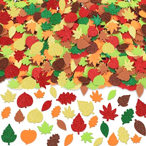 Herbst Aufkleber, JULBEAR 300 Stück Thanksgiving Herbstblatt Deko Aufkleber Glitzernde Blatt Aufkleber Selbstklebende Schaumstoff Herbst Sticker DIY Filz Bastelset Herbst Dekorationen von JULBEAR