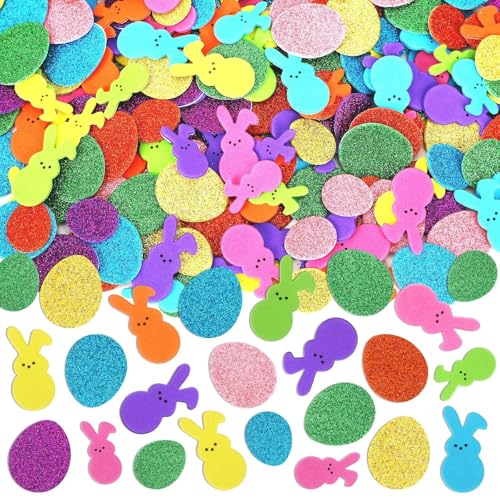 JULBEAR Aufkleber Ostern, 200 Stück Ostern Moosgummi Aufkleber Glitzer Ostern Sticker Selbstklebend Bunt Ostern Dekoration Ei Hasen für Kinder Kunsthandwerk Heimdekoration von JULBEAR