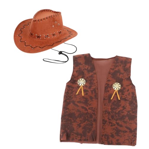 JUMPLAWN 1 Satz Cowboy Kostüm für Teiliges mit Braunem Cowboyhut und Oberteil Western Outfit für Karneval Halloween und Themenpartys Bequem von JUMPLAWN