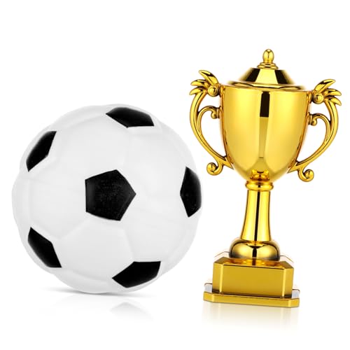 JUMPLAWN 1 Satz Fußballmodell Trophäe Dekoration Party Gravieren Meisterschaft Mini-fußball Miniatur Kleines Fußballmodell Gold Trophäendekor Sportornamente Plastik Wiederverwendbar von JUMPLAWN