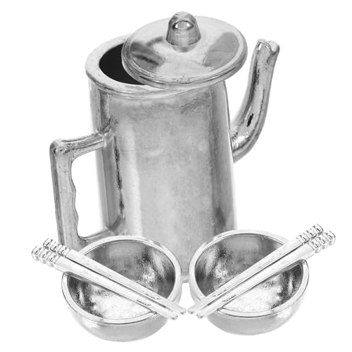 JUMPLAWN 1 Satz Home mini Geschirr Dekoration puppenstubenmöbel Dollhouse Furniture Dollhouse Accessories puppenhaus mini wasserkocher Mini -Schüssel Mini-Küchenzubehör Eisen Silver von JUMPLAWN