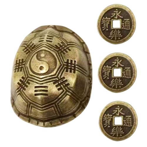 JUMPLAWN 1 Satz Messing-schildkrötenpanzer-Handwerk, Vintage-schreibtischdekoration, Schildkrötenpanzer-skulptur, Chinesische Weissagungsmünzen, Messing-schildkrötenpanzer- Im von JUMPLAWN