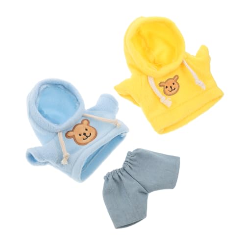 JUMPLAWN 1 Satz Plüschbär Outfit Teiliges Set mit Gelbem Hoodie Blauem Hoodie und Hellblauer Jeans für Niedliche Tierpuppenbekleidung von JUMPLAWN