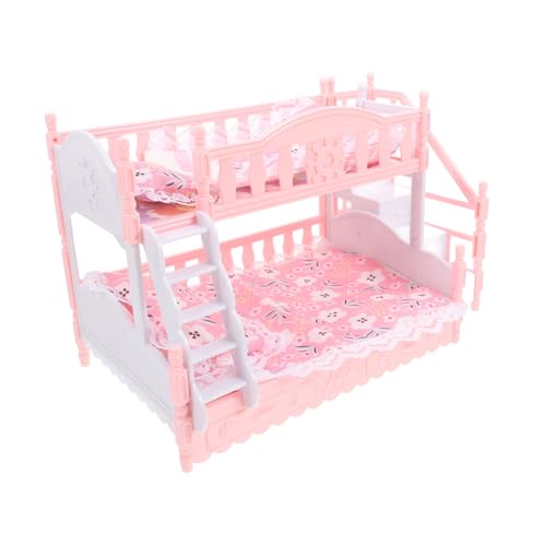 JUMPLAWN 1 Satz Puppenhaus Etagenbett mit Bettwäsche Doppellagiges Bett für Kreative Rollenspiele Kompatibel mit Anderen Puppenmöbeln für Kinderzimmerdekoration von JUMPLAWN