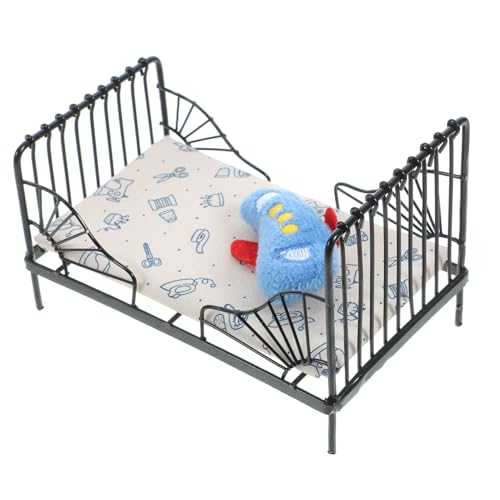 JUMPLAWN 1 Set Bettminiaturen Puppenhausmöbel Minihauszubehör Minimodell Miniaturbettmodell Puppenhaus Minibett Requisite Bettornament Minibett Puppenhaus Minibettmodell Schwarze Baumwolle von JUMPLAWN