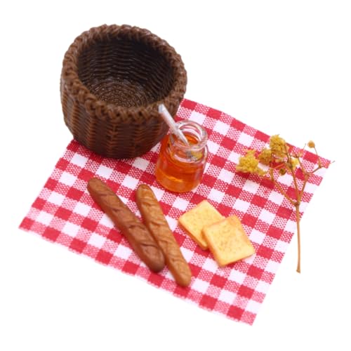 JUMPLAWN 1 Set Mini Frühstücksset Miniatur Zubehör Weihnachtspuppe Dekorationsmodelle Mini Lebensmitteldekor Mini Brotkorb Mini Szenenlayout Requisite Landschaftsornament von JUMPLAWN