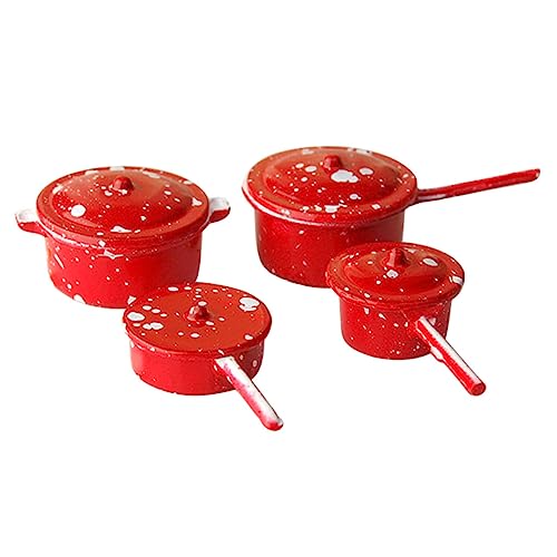 JUMPLAWN 1 Set Mini Küchenzubehör Miniatur Puppenhauszubehör Miniatur Pfannen Mini Kochtopf Kind Kleiner Puppenhaus Kochtopf Winziger Puppenhaus Suppentopf Kleinkind Metall Rot von JUMPLAWN