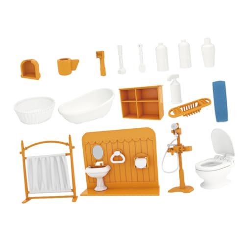 JUMPLAWN 1 Set Mini Puppenhaus Badezimmerset Kleine Babymöbel Modell Puppenhaus Puppenhaus Mädchen Mädchen Mini Zubehör Miniatur Mini Figur Gelb Kunststoff von JUMPLAWN