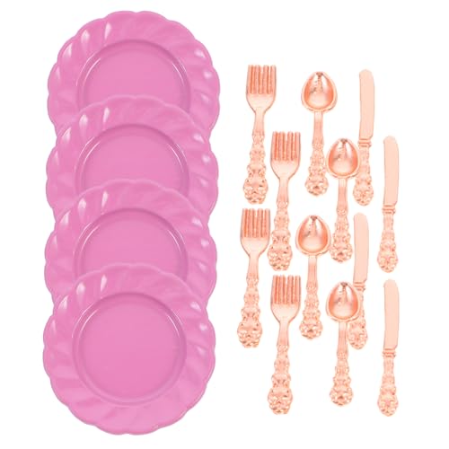 JUMPLAWN 1 Set Miniatur Besteckset Kleines Hausgeschirr Kinderspielzeug Miniatur Geschirr Miniatur Geschirr Ornamente Miniatur Ornamente Kleines Geschirr Roségold Harz von JUMPLAWN