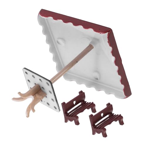 JUMPLAWN 1 Set Parkstuhlmodell Mini Puppenhausmöbel Puppenhaus Gartenbank Puppenhaus Sonnenschirmmodell Puppenmöbel Mikro Landschaftslayout Möbelmodell Abs Dunkelbraun von JUMPLAWN