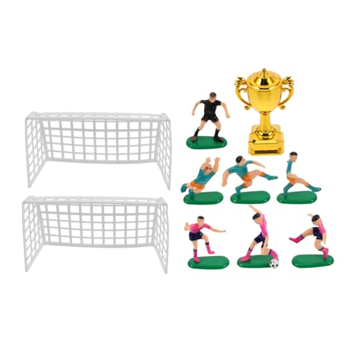 JUMPLAWN 1 Set Puppenhaus Miniatur-trophäenmodell Winzige Kunststoff-fußballspieler Miniatur-trophäe Fußball-Themen-kuchendekoration Mini- Kunststoff-fußballspieler Ziegennetz von JUMPLAWN