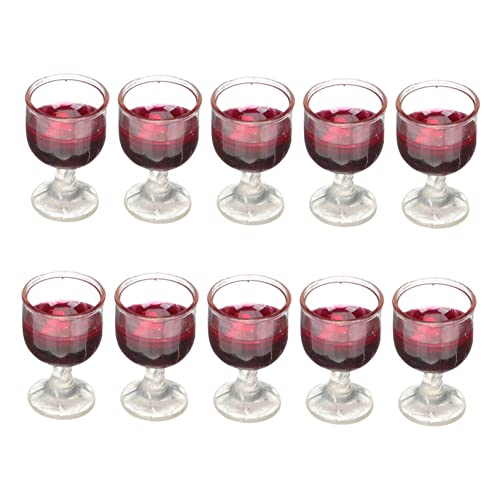 JUMPLAWN 10 Stück Miniatur-Weinglas-Ornamente Puppenzubehör Puppenhaus Puppe Brille Weingläser winzig Mini Wein dekoratives kleines Glas Dolly House Dekoration PVC rot von JUMPLAWN