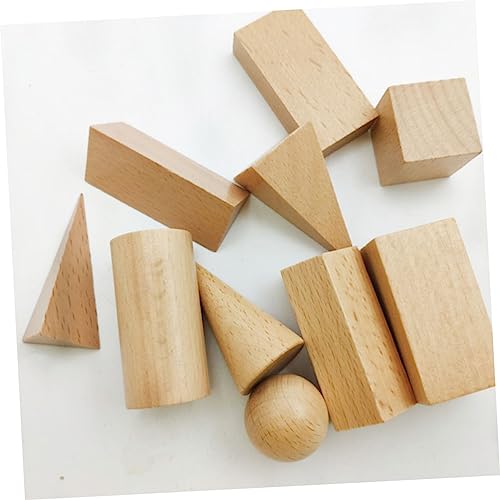 JUMPLAWN 10 Stück Teiliges Holzspielzeug Geometrische Bausteine Lernspielzeug für Kreatives Bauen der Kognitiven Fähigkeiten für Vorschule und Frühes Lernen von JUMPLAWN