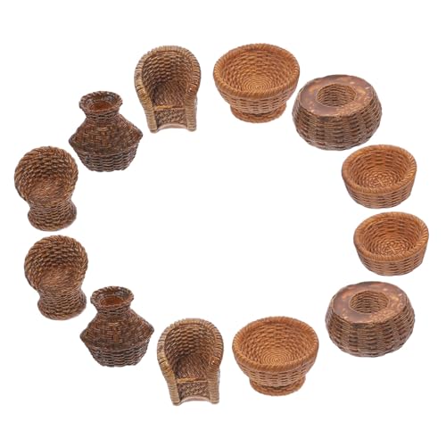 JUMPLAWN 12 Stück Kleine Körbe, Miniatur-gewebekörbe, Miniatur-puppenhaus-zubehör, Aufbewahrungskörbe JUMPLAWN 12 Stück Kleine Körbe, Miniatur-gewebekörbe, Miniatur-puppenhaus-zubehör, Aufbewahrungskörbe von JUMPLAWN