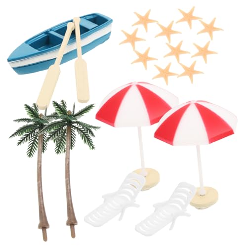 JUMPLAWN 17Stücke Mini Strand Dekoration Teiliges Zubehör mit Mini Liegestühlen Sonnenschirmen Meerestieren und für Garten Puppenhaus und Kreative DIY Projekte von JUMPLAWN