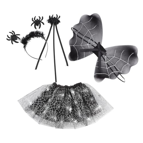 JUMPLAWN 1Satz Spinnenkostüm Set für Teiliges Halloween Kostüm mit Spinnenflügeln Tüllrock Stirnband und Kostümzubehör für Karneval und Festlichkeiten von JUMPLAWN