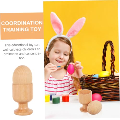 JUMPLAWN 2 Sätze Hand Auge koordination aus Holz mit Ei und Eierbecher Sowie Holzbox und Würfel für Kleinkinder Montessori Lernspielzeug zur Sensorischen und Kreativität von JUMPLAWN