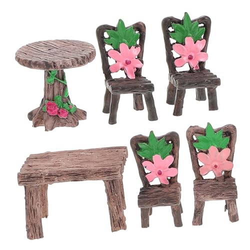JUMPLAWN 2 Sätze Mini-Tisch Und Stühle Mini-gartenfiguren Gartenmöbel Für Puppenstuben Miniaturfiguren Gartenzubehör Zubehör Für Terrassenmöbel Miniaturpuppenhausmöbel Mini Möbel Harz von JUMPLAWN