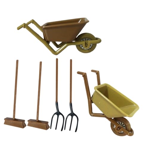 JUMPLAWN 2 Sets Puppenhaus Mini Kunststoff Kinderwagen Pflanzenzubehör Figuren Schubkarre Schubkarren Mini Werkzeugsatz Miniatur Outdoor Indoor Garten Kit Rasenmäher Dinge Pp von JUMPLAWN