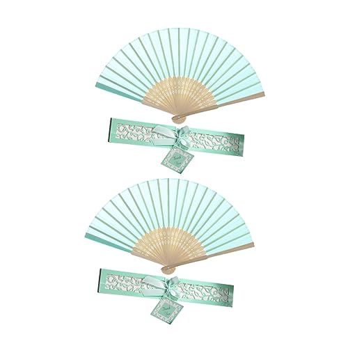 JUMPLAWN 2 Stück Klassischer Faltbarer Handfächer Zarte Chinesische Stil Fächer mit Seidenstoff Tragbar für Damen Party Hochzeit Sommerdeko Grün mit Aufbewahrungsbox von JUMPLAWN