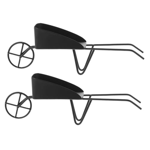 JUMPLAWN 2 Stück Mini-Eisenwagen Schubkarre Mini-Rollwagen Dekorationszubehör für Puppenhäuser Mini Schubkarre Puppenhaus-Schubkarren Wagen Mini Black von JUMPLAWN