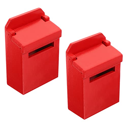 JUMPLAWN 2 Stück Postfach Im Mikro-landschaftsformat Mini Klein Winzig Party Briefkasten Möbel Lustige Gartendeko Hölzern Rot von JUMPLAWN