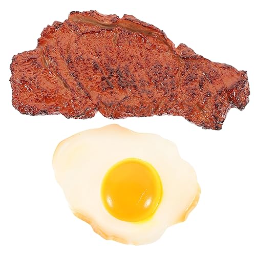 JUMPLAWN 2 Stück Künstliche Steak und Pochiertes Ei Modell Realistisches Simulationsspielzeug für Fotografie und Dekoration Nachbildung für Party Requisiten und Küchen Spielzeug von JUMPLAWN