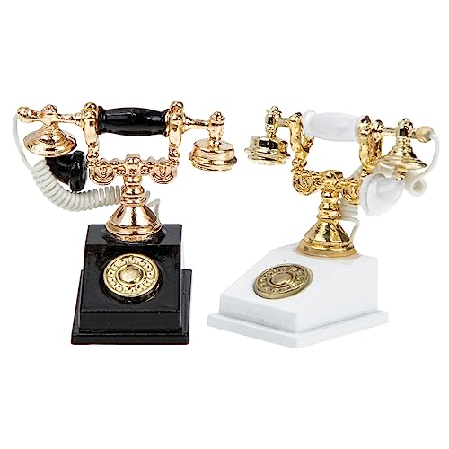 JUMPLAWN 2 Stück Telefondekoration Weiß Mini Zubehör Puppenhaus Retro Puppenmöbel Vintage Heimdekor Vintage Wählscheibentelefon Puppenhausmöbel Telefonmodelle Puppenhausdekor von JUMPLAWN