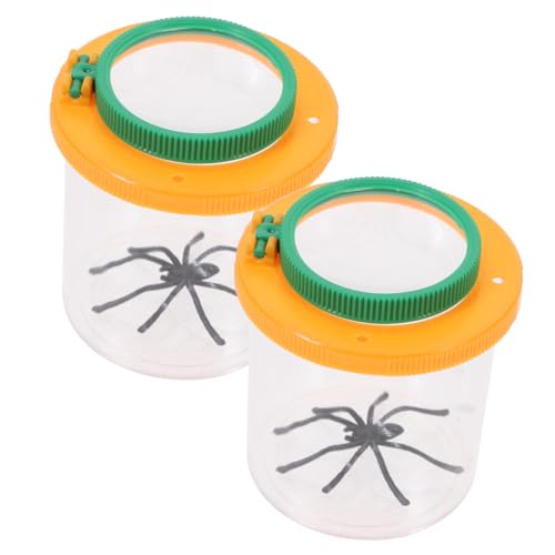 JUMPLAWN 2 Stück Vergrößerung Insektenbeobachtungsbox Gelber Lupenbehälter für Leichter Insektenfänger mit Doppelter Linse für Naturerkundung und Lernspielzeug von JUMPLAWN