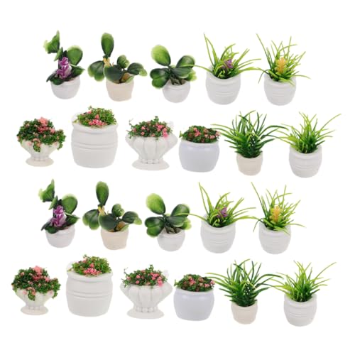 JUMPLAWN 22 Stück Teiliges Miniatur Pflanzen für Puppenhausdekoration Realistisch Gestaltete Mini Blumen und Bonsai Platzsparende Künstliche Topfpflanzen für Kleine Räume Regal und von JUMPLAWN