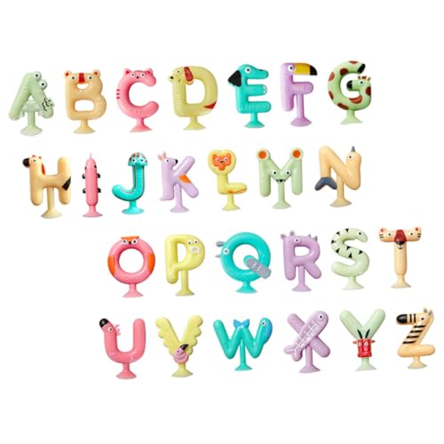JUMPLAWN 26 Stück Teiliges Saugnapf Buchstaben Niedlichen Tiermotiven Frühpädagogisches Lernspiel für Kleinkinder Buchstabenerkennung und Hand Auge koordination Wasserdichtes Badespielzeug von JUMPLAWN