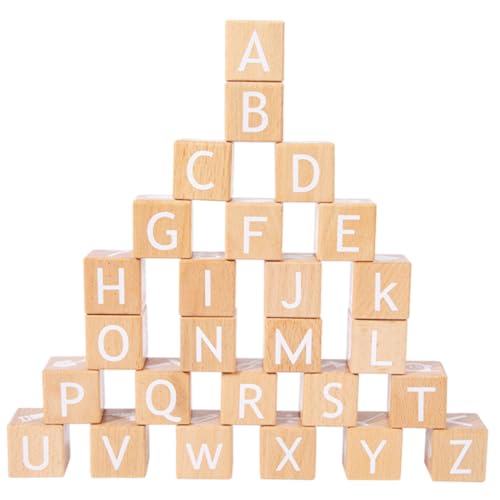 JUMPLAWN 26Stücke Teiliges Holzspielzeug für Kleinkinder ABC und Bausteine Lernspielzeug für Frühkindliche Bildung und Kreatives von JUMPLAWN