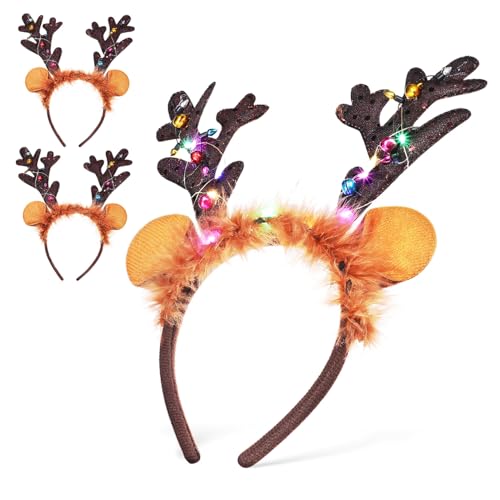 JUMPLAWN 3 Stück Teiliges Weihnachts Stirnband mit Weichen Flexiblen Rentier Geweihen Elastisches Haarband für Damen und Herren Bequemes Langlebiges Party Accessoire für Weihnachten und von JUMPLAWN