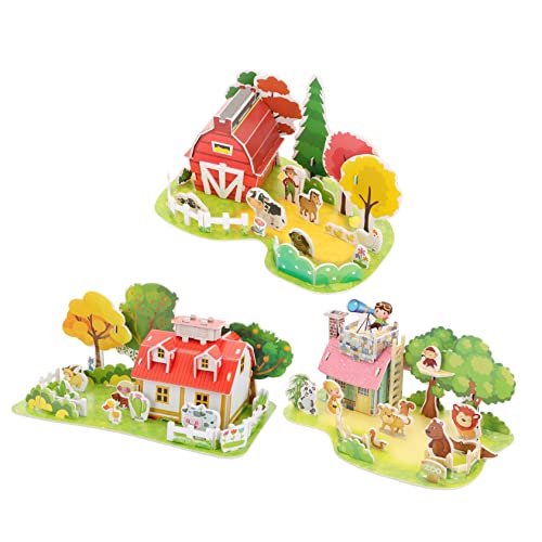 JUMPLAWN 3Sätze Puzzle Pädagogisches Lernspielzeug für Kreative Teiliges Modell mit Landhaus für Jahren Fördert Farben und Formen von JUMPLAWN