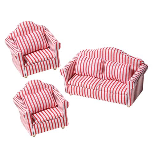 JUMPLAWN 3Stücke Sofa Teilig Rote und Weiße Streifen Puppenhaus Möbel für DIY Landschaftsdekoration und JUMPLAWN 3Stücke Sofa Teilig Rote und Weiße Streifen Puppenhaus Möbel für DIY Landschaftsdekoration und von JUMPLAWN
