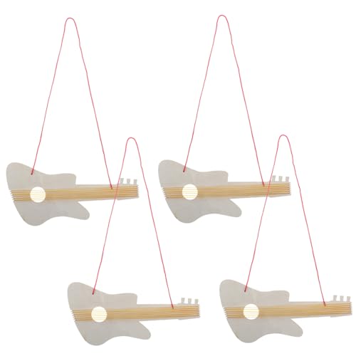 JUMPLAWN 4 Sätze gitarrenbausatz selber Machen Kinderukulele für Jungen Basteln mit Holzgitarren Blanko-Scheiben zum Basteln aus Holz Musikinstrument hölzern Beige von JUMPLAWN
