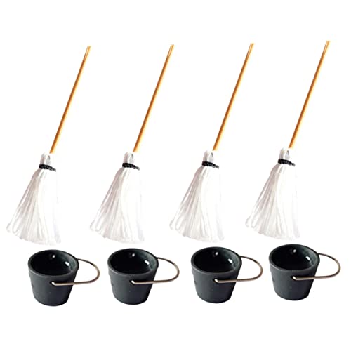 JUMPLAWN 4 Sets Eimer Mopp Modell Mini Hausbedarf Miniatur Szenen Puppenhaus Reinigung Miniatur Mopp Mops Eimer Modell Miniatur Eimer Mini Kleine Häuser Mini Mopp von JUMPLAWN