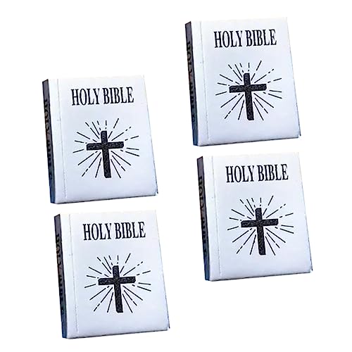 JUMPLAWN 4 Stück Mini Bibelbuch Puppe winzig Miniatur Bibeln Miniaturen DIY kleine Bibel-Tabs Mikrobibel Bücher Mini Bibel-Accessoire Mini-Bibel Minibuch Kind Papier Silver von JUMPLAWN