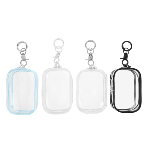 JUMPLAWN 4 Stück Teiliges Transparentes PVC Zipper Case für Plüschpuppen mit Schlüsselanhänger Tragbare Kleine Aufbewahrungstaschen zum Aufhängen und Sammeln Modische Quadratische Figuren von JUMPLAWN