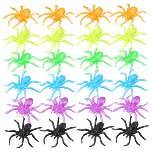 JUMPLAWN 48 Stück Teiliges Elastische Halloween Spinnen Bunten Farben Realistisch Gestaltete Spinnen aus TPR Material Partydeko und Scherzspielzeug für Halloween und von JUMPLAWN