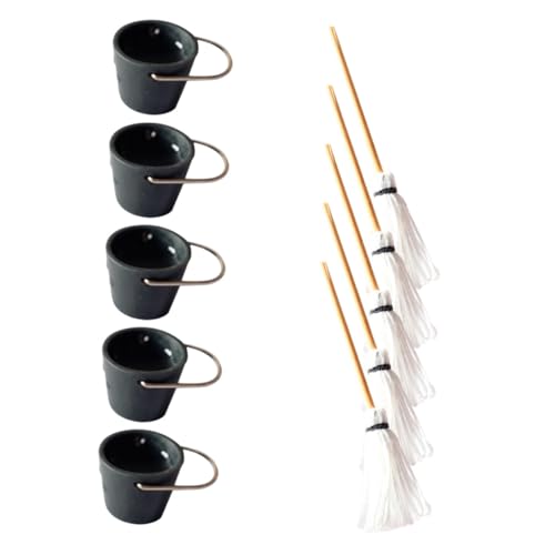 JUMPLAWN 5 Sätze Simulierte Eimer -MOP -Kombination Puppenhaus-Reparaturwerkzeuge kleine Hausversorgung kleine Hausmöbel Micro Landscape Decor DIY-Miniaturziegelmodelle Harz von JUMPLAWN