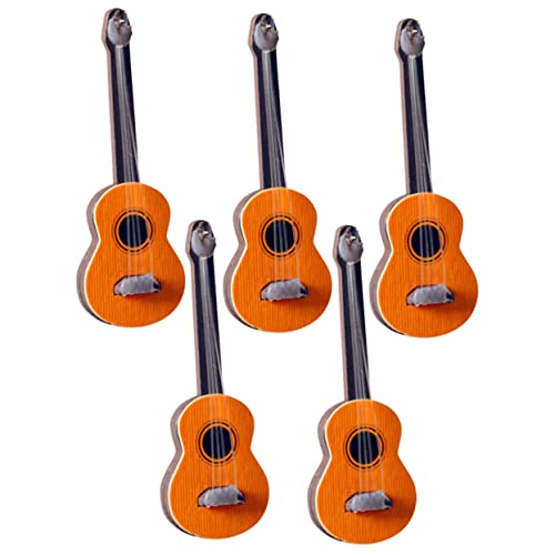 JUMPLAWN 5 Stück Mini-Gitarrenmodell Miniatur Gitarren-Desktop-Ornament Puppenhaus-Minigitarre Mini-Gitarren- Puppenhaus Musikinstrument Mini House Decor Holz von JUMPLAWN