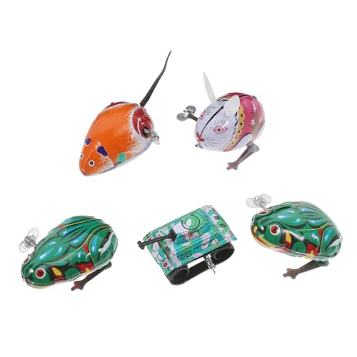 JUMPLAWN 5Stücke Teiliges Aufziehspielzeug Retro Blechspielzeug Für Clockwork Design Fördert Motorische Fähigkeiten Mit Frosch Schildkröte Hase von JUMPLAWN