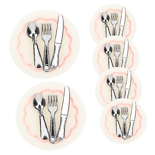 JUMPLAWN 6 Sets Mini Geschirrset Löffel Servierutensilien Puppenhauszubehör Kleines Hausbesteck Mini Geschirr Modell Puppenhaus Ornamente Puppenhaus Küchenutensilien Harz von JUMPLAWN