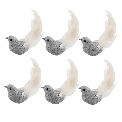 JUMPLAWN 6 Stück Künstliche Vögel mit Clip Realistische Federvögel mit Glitzer für Garten und Wohnraumdekoration Lifelike Ornamente für Kreative Bastelprojekte von JUMPLAWN