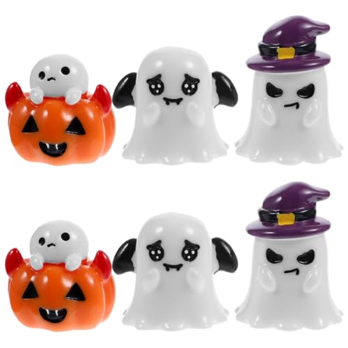 JUMPLAWN 6 Stück Kürbis-Geist-Ornament Dekoration Mini Halloween Wohnkultur Geister Gruselig Winziges Hausdekor Mikrolandschaftsdekor Szenenlayout -Requisite Harz von JUMPLAWN