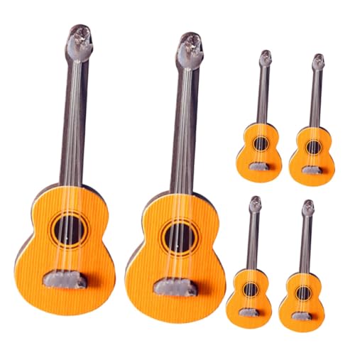 JUMPLAWN 6 Stück Puppenhaus Gitarre Mini-Gitarren- Gitarrenmodell Kleine Ornamente Gitarren-Instrument-Modell Musikinstrument Anzeigen Modell Gitarre Gitarrenstütze Gitarrendekor Holz von JUMPLAWN