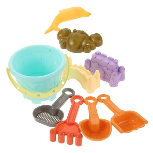 JUMPLAWN 9 Stück Teiliges Strandspielzeug Set für Sandkastenspielzeug mit Eimer Schaufel Harke und Formen für Kreative Sandburgen und Gemeinsames Am Strand von JUMPLAWN