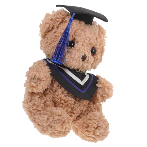 JUMPLAWN Abschlussbär Plüschfigur mit Doktorhut Niedlicher Cartoon als Dekoratives zur Graduierung Kuscheliges Plüschtier für Absolventen Blau von JUMPLAWN