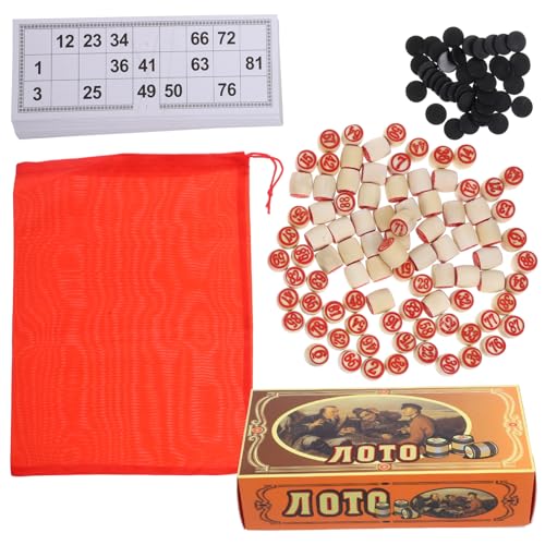 JUMPLAWN Bingo Spielset aus Holz mit Doppelseitigen Nummernkarten und Spielfiguren Langlebig Handliches Design Fördert Koordination für Familie Gesellschaftsspiel von JUMPLAWN
